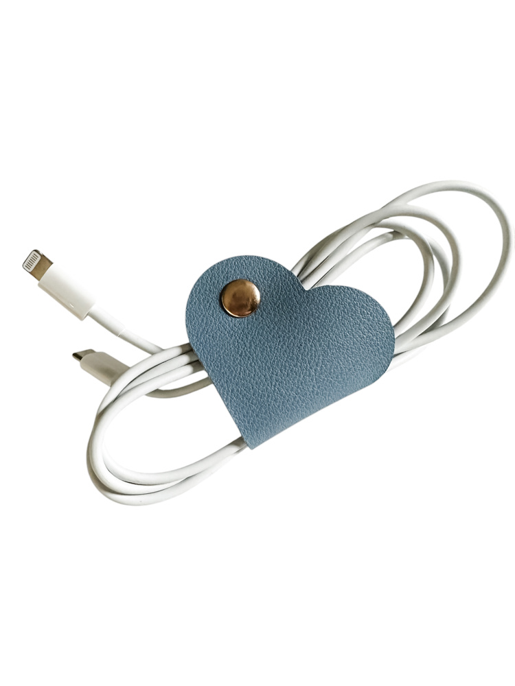 Blue Leather Heart Cable Organizer 