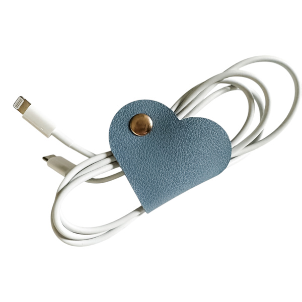 Blue Leather Heart Cable Organizer 