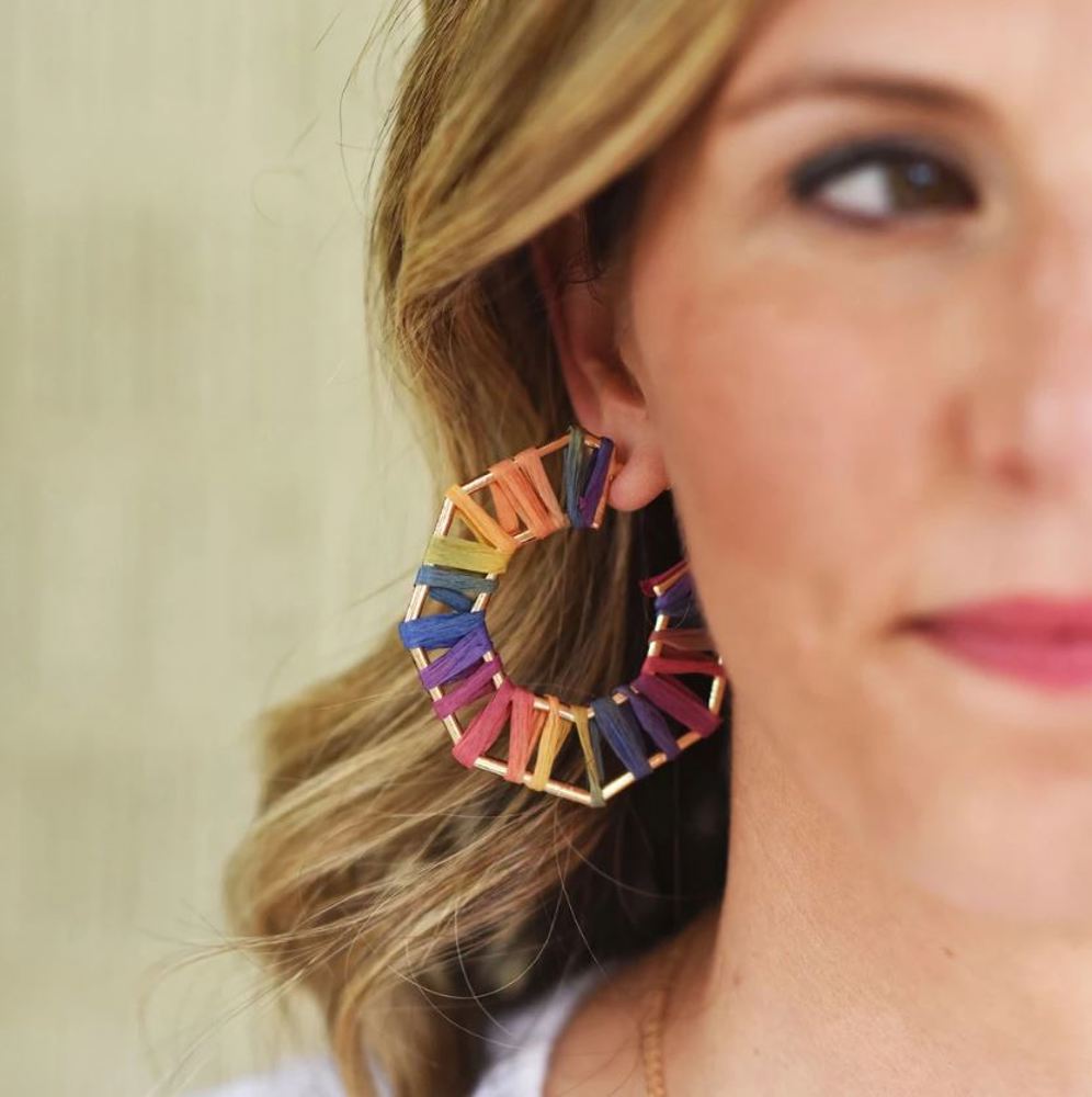 2 Pair Rattan Colorful Earrings