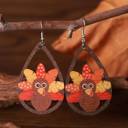  Wooden Thanksgiving Day Turkey Earrings