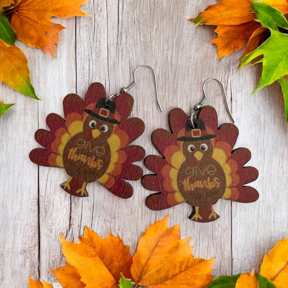 Pilgrim Turkey Give Thanks Earrings  