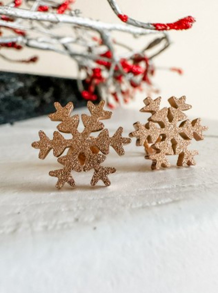 Snowflake Stud Earrings Sparkly Gold