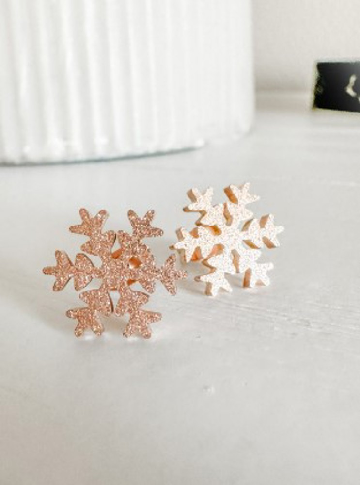 Snowflake Stud Earrings Sparkly Gold