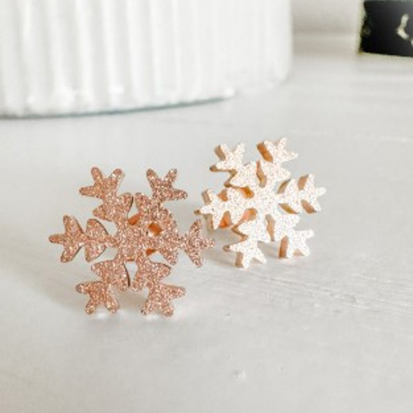 Snowflake Stud Earrings Sparkly Gold