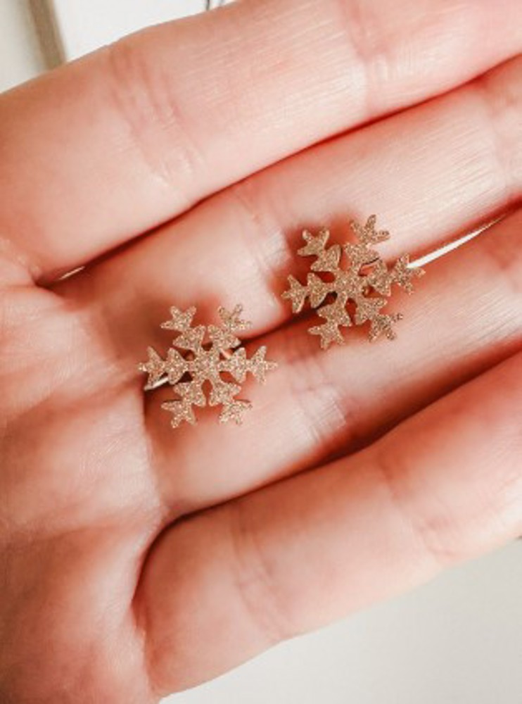 Snowflake Stud Earrings Sparkly Gold