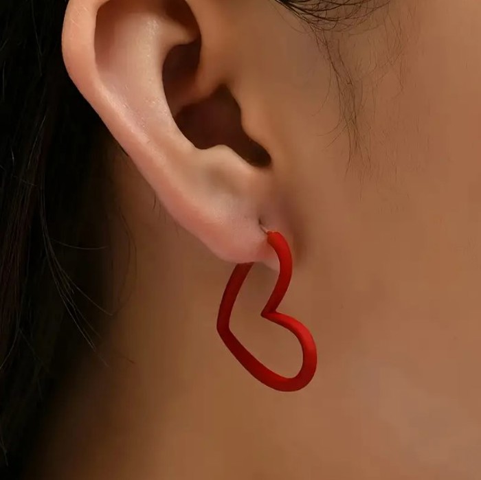 Red Sweetheart Heart Hoop Earrings Valentine's Day 