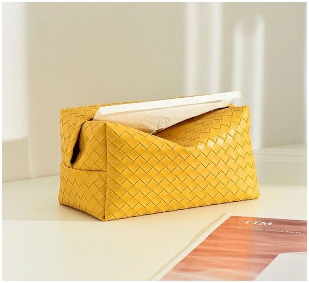 Mustard Yellow Leather Tissue Box 