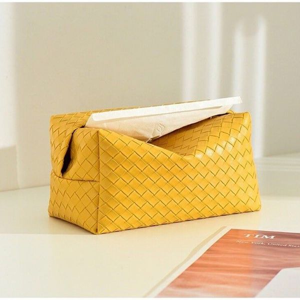 Mustard Yellow Leather Tissue Box 