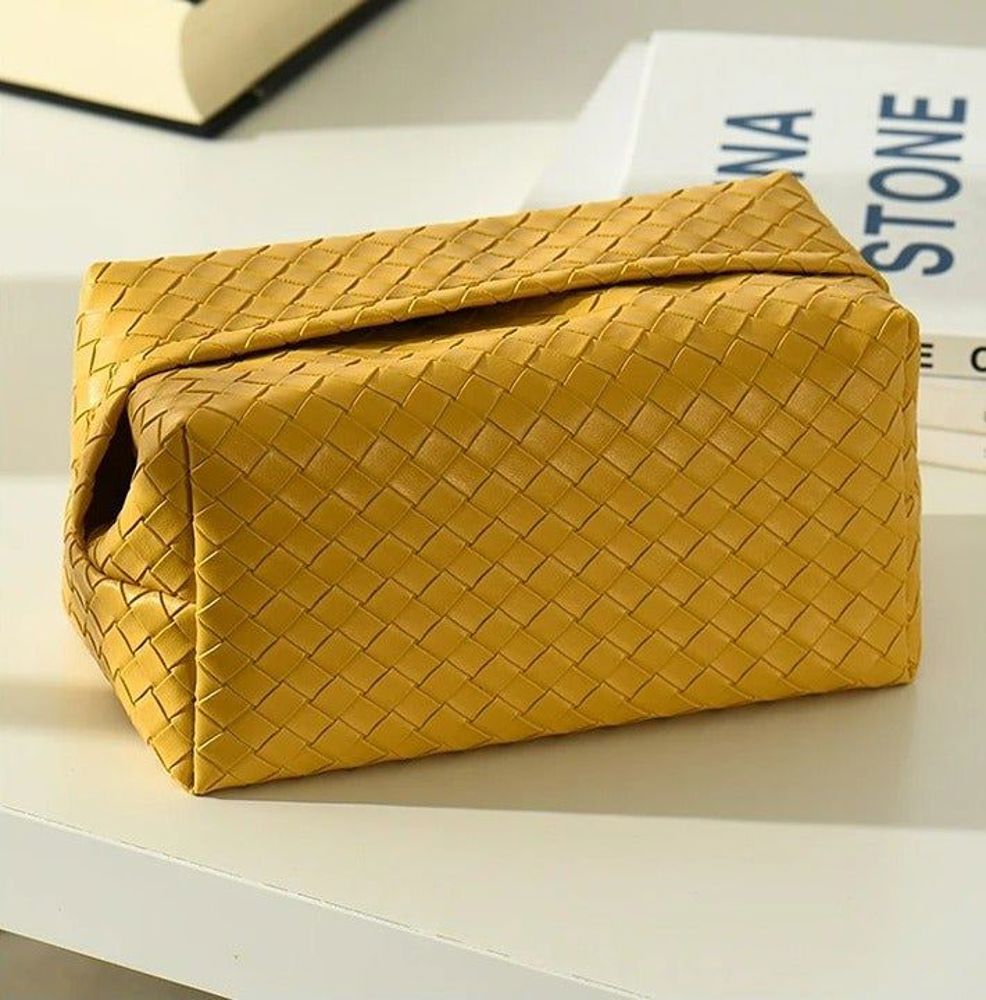 Mustard Yellow Leather Tissue Box 