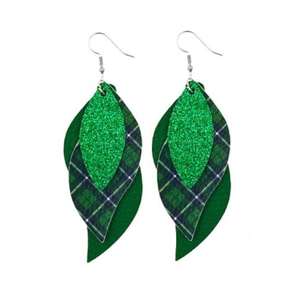 Green Plaid Christmas Earrings