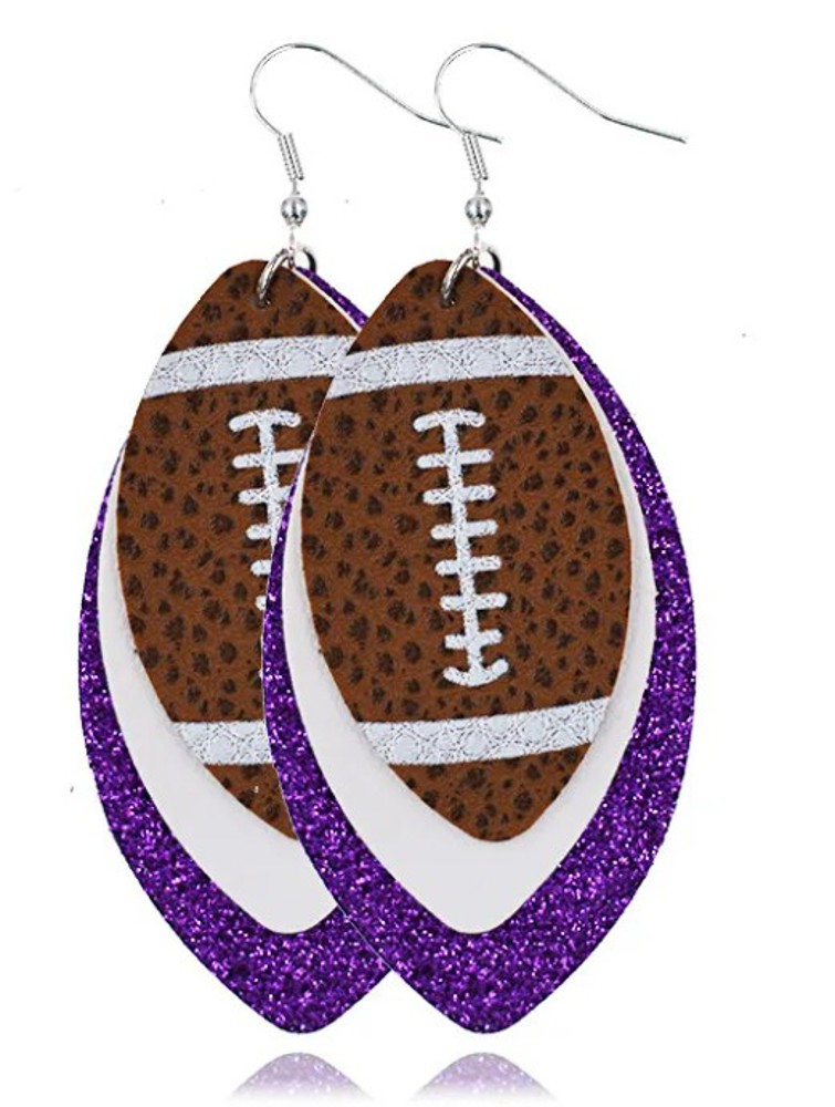 Purple & White Football Earrings