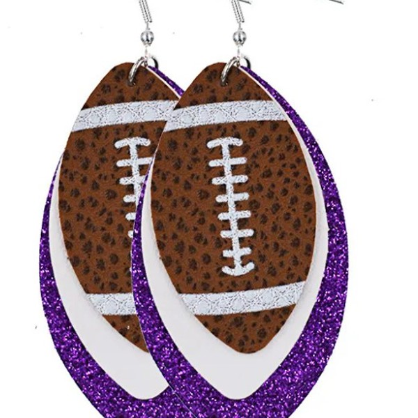 Purple & White Football Earrings