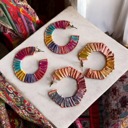  2 Pair Rattan Colorful Earrings