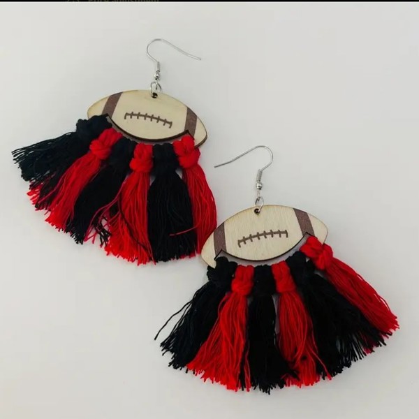 Red & Black Football Tassel Earrings