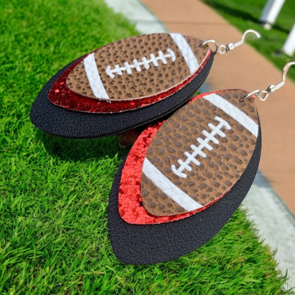 Black & Red Sparkle Football Dangle Earrings