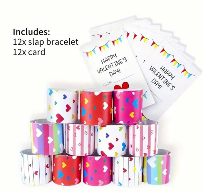 12pc Slap Bracelet Valentine's Card Kit