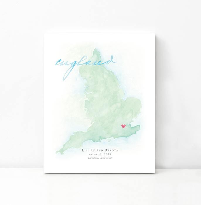 Personalized Watercolor Map 