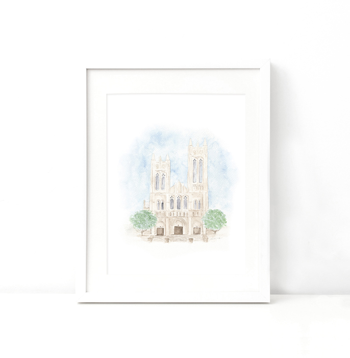 First United Methodist Church Watercolor Art Print - Fort Worth, Texas