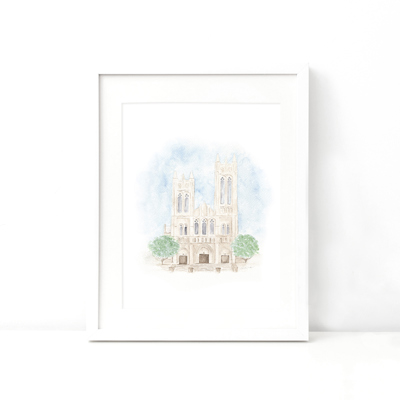 First United Methodist Church Watercolor Art Print - Fort Worth, Texas