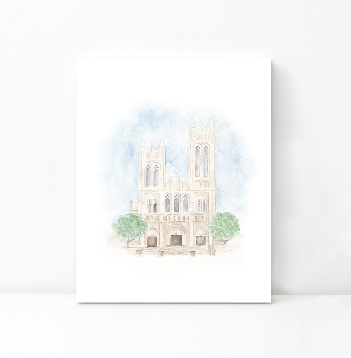 First United Methodist Church Watercolor Art Print - Fort Worth, Texas