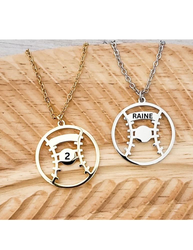 Baseball/Softball Necklace - Personalized with name or number - Choose gold or silver 