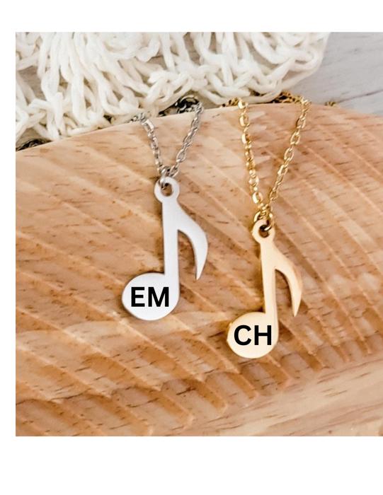 Music Note Necklace - Single - personalize with up to 2 initials  - Great for gift or treat yourself