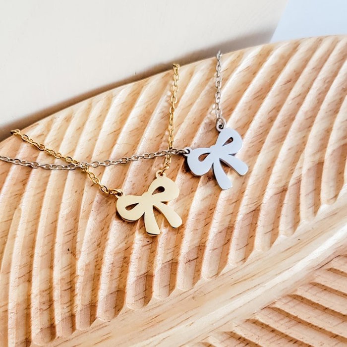 Bow Necklace - Personalized with name or initial up to 8 characters - Choose gold or silver 