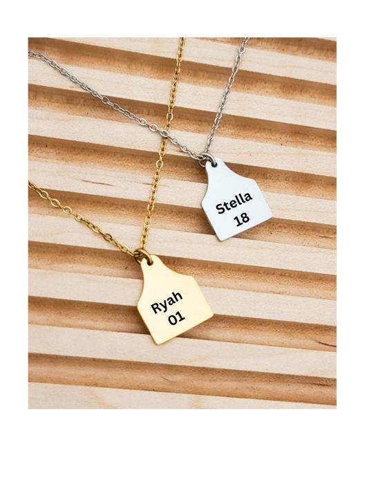Cow Ear Tag Necklace - Personalized necklace- Makes a great gift for any cow lover