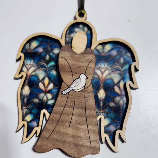 Angel Ornament with stained glass wings