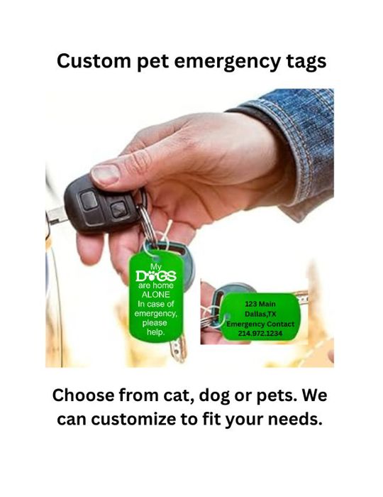 Emergency Custom Pet ID Tag – Dog Tag with keychain - Personalized 2-Sided Aluminum Tag – Pets Home Alone – Multiple Color Options