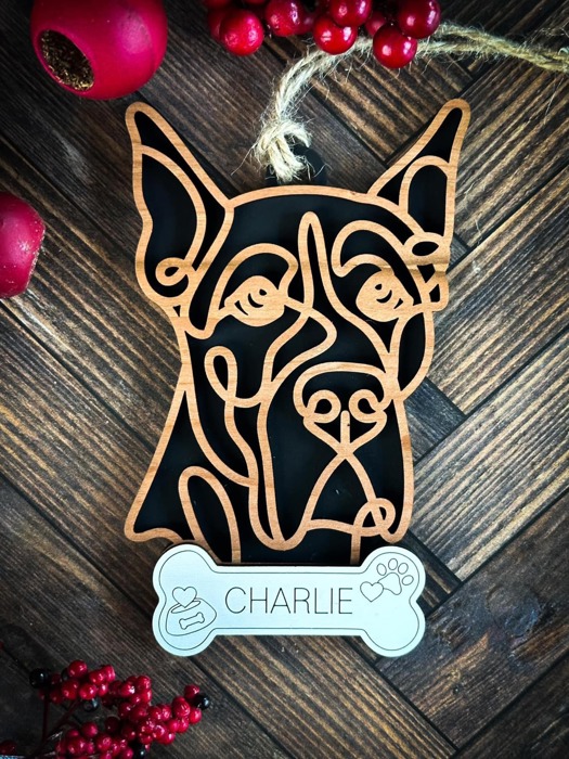 Dog Ornament - Line Art - Choose your dog from the list & style! Personalized with name too! 