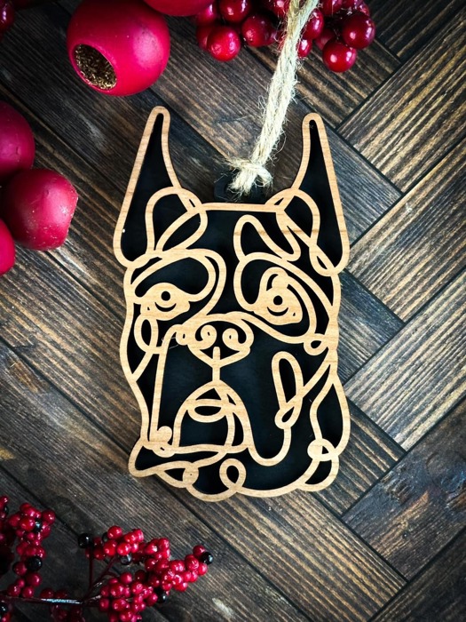 Dog Ornament - Line Art - Choose your dog from the list & style! Personalized with name too! 