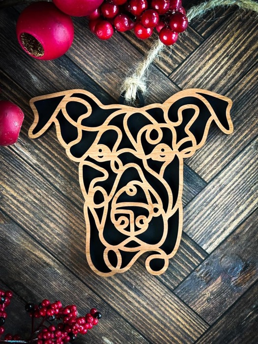 Dog Ornament - Line Art - Choose your dog from the list & style! Personalized with name too! 