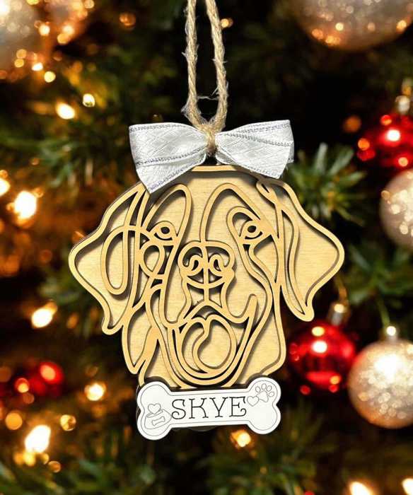 Dog Ornament - Line Art - Choose your dog from the list & style! Personalized with name too! 