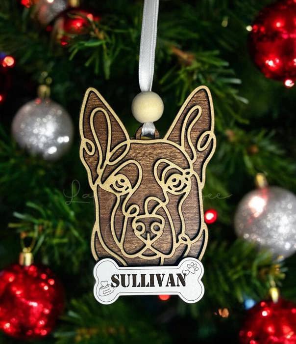 Dog Ornament - Line Art - Choose your dog from the list & style! Personalized with name too! 