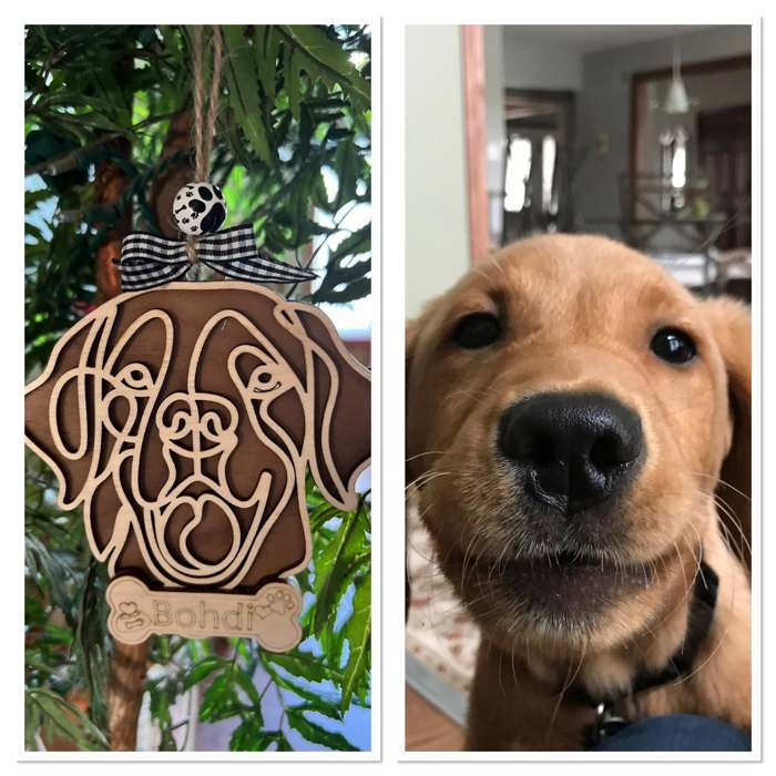 Dog Ornament - Line Art - Choose your dog from the list & style! Personalized with name too! 