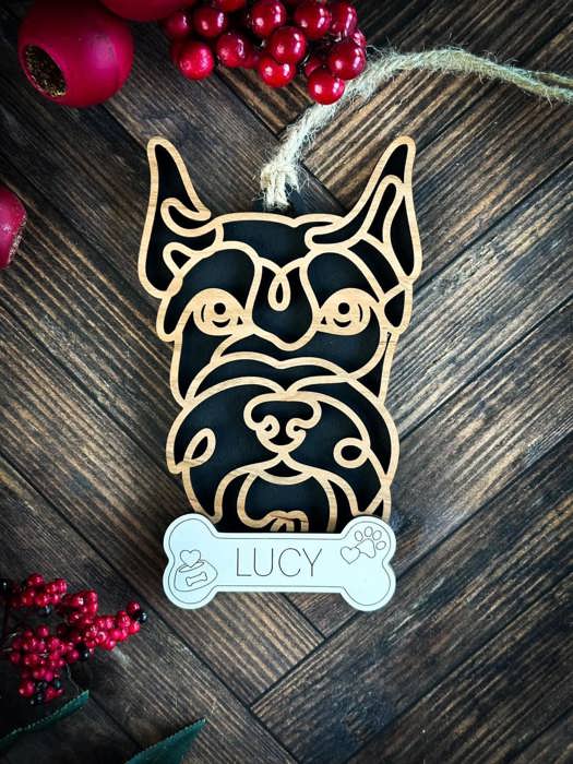 Dog Ornament - Line Art - Choose your dog from the list & style! Personalized with name too! 