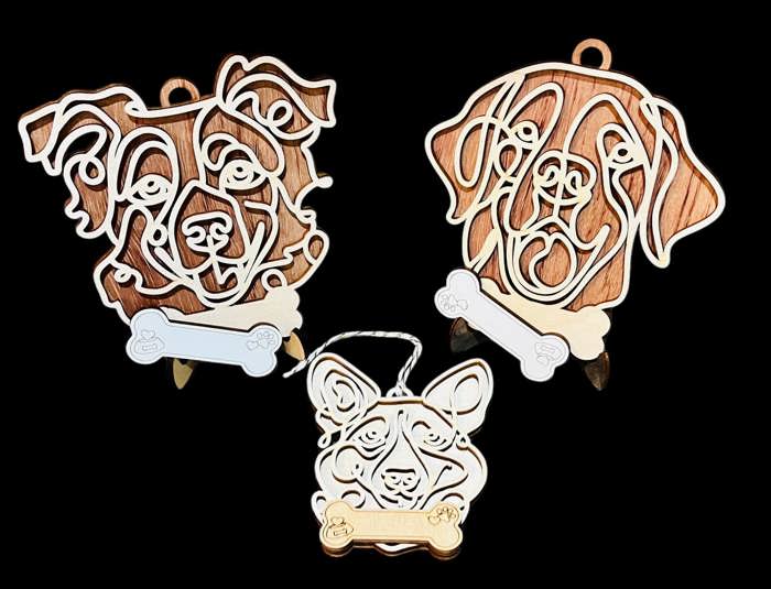 Dog Ornament - Line Art - Choose your dog from the list & style! Personalized with name too! 