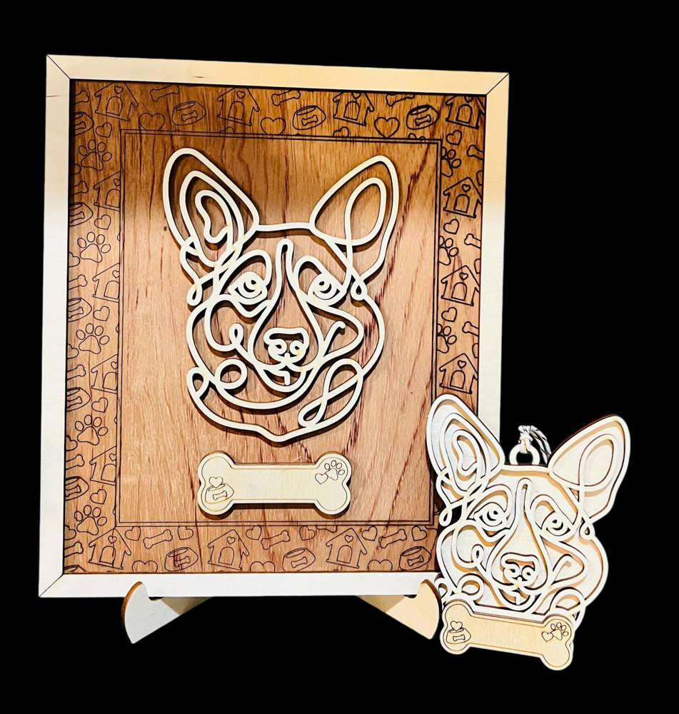 Dog Frame - Line Art Dog with Personalization and easel for display