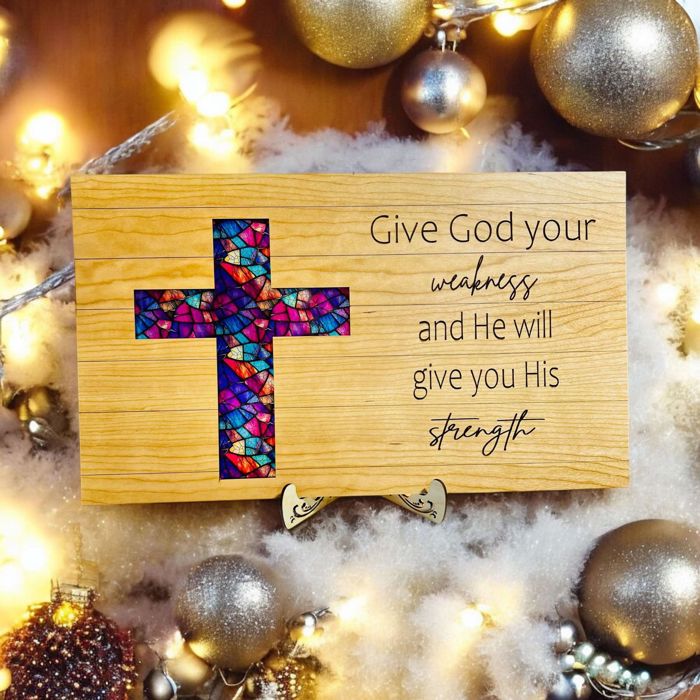 Cross Sign with faux stained glass - Perfect for the home! Or as a gift