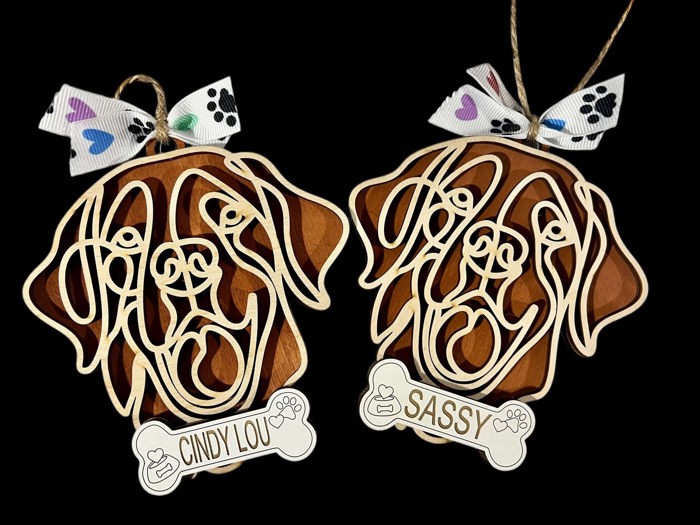 Dog Ornament - Line Art - Choose your dog from the list & style! Personalized with name too! 