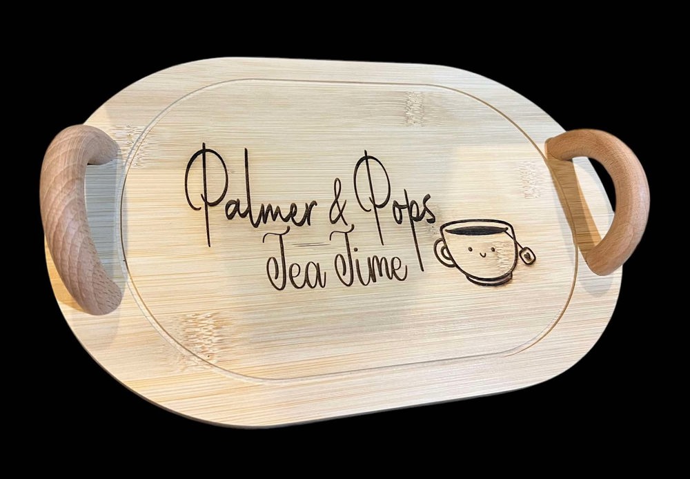 Personalized Wooden Tea Set with Silicone cups and teapot - 14 pieces total - tray can be personalized