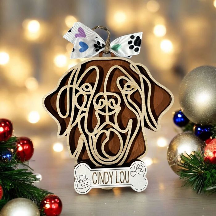 Dog Ornament - Line Art - Choose your dog from the list & style! Personalized with name too! 