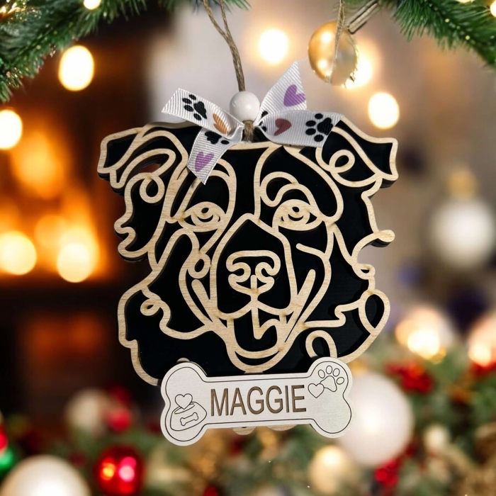 Dog Ornament - Line Art - Choose your dog from the list & style! Personalized with name too! 