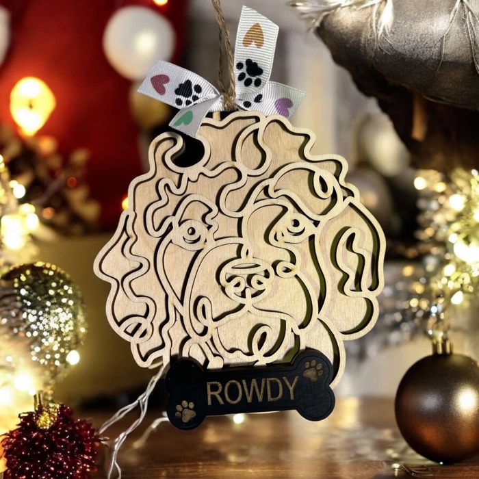 Dog Ornament - Line Art - Choose your dog from the list & style! Personalized with name too! 