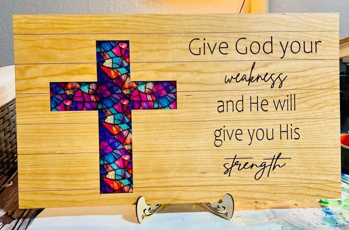 Cross Sign with faux stained glass - Perfect for the home! Or as a gift