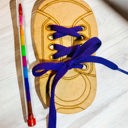  Wooden Shoe Lacing Toy - Learn to Tie Shoes!  Comes with 2 wooden shoes and 2 laces, plus a coloring pencil! Eco friendly - Great for kids of all ages! Encourage creativity