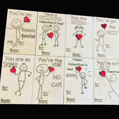 Slang Valentine’s Day Cards 4 Teens | 8 wooden Cards with Slang Humor | Skidibi, Bruh, Bussin, etc |