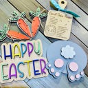  Easter Bunny Tiered Tray Set – Hand-Painted Wooden Decor