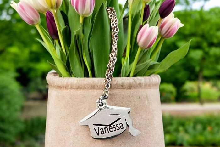 Grad Cap Necklace - Personalized - Choose Silver or Gold 